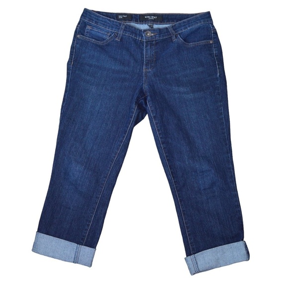Nine West Gaudi Slim Crop Rolled Cuff Jeans - Medium/Dark Wash Size 6 - Picture 1 of 8